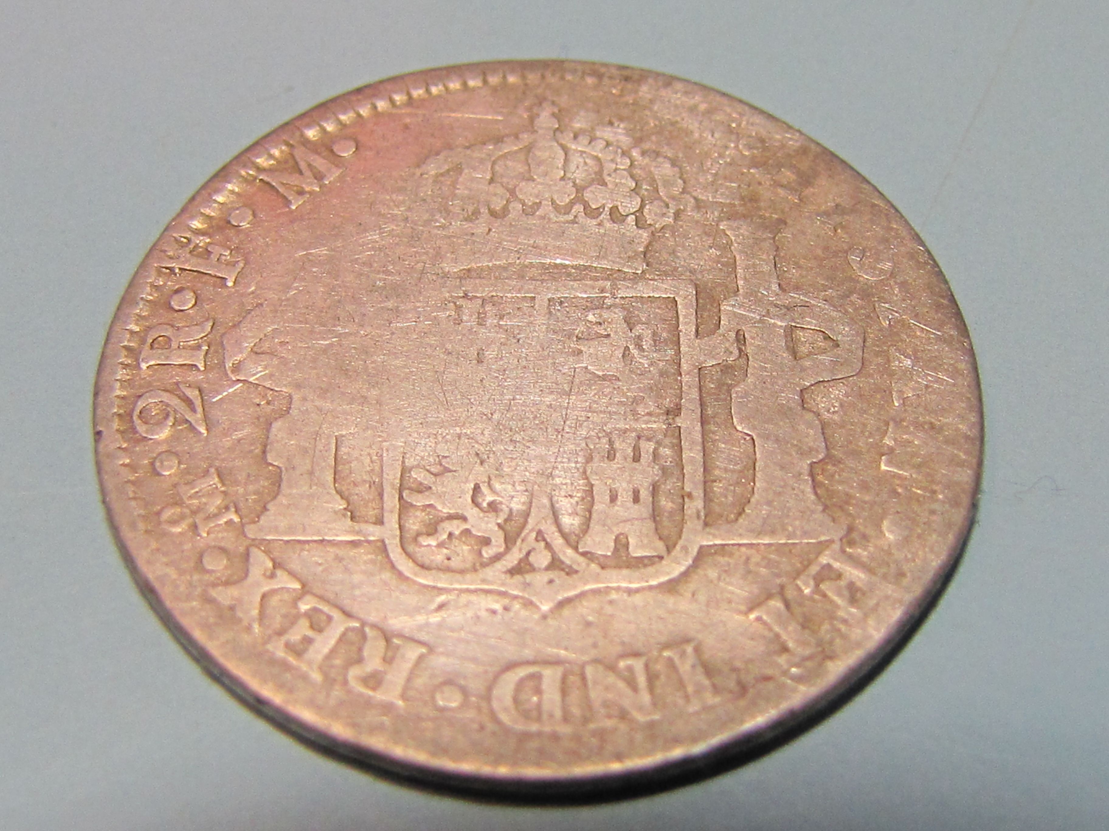 Spanish Colonial 2 Reales (Quarter) coin (Back)