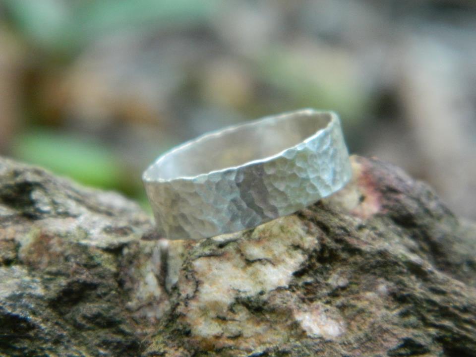 Textured sterling silver band ring