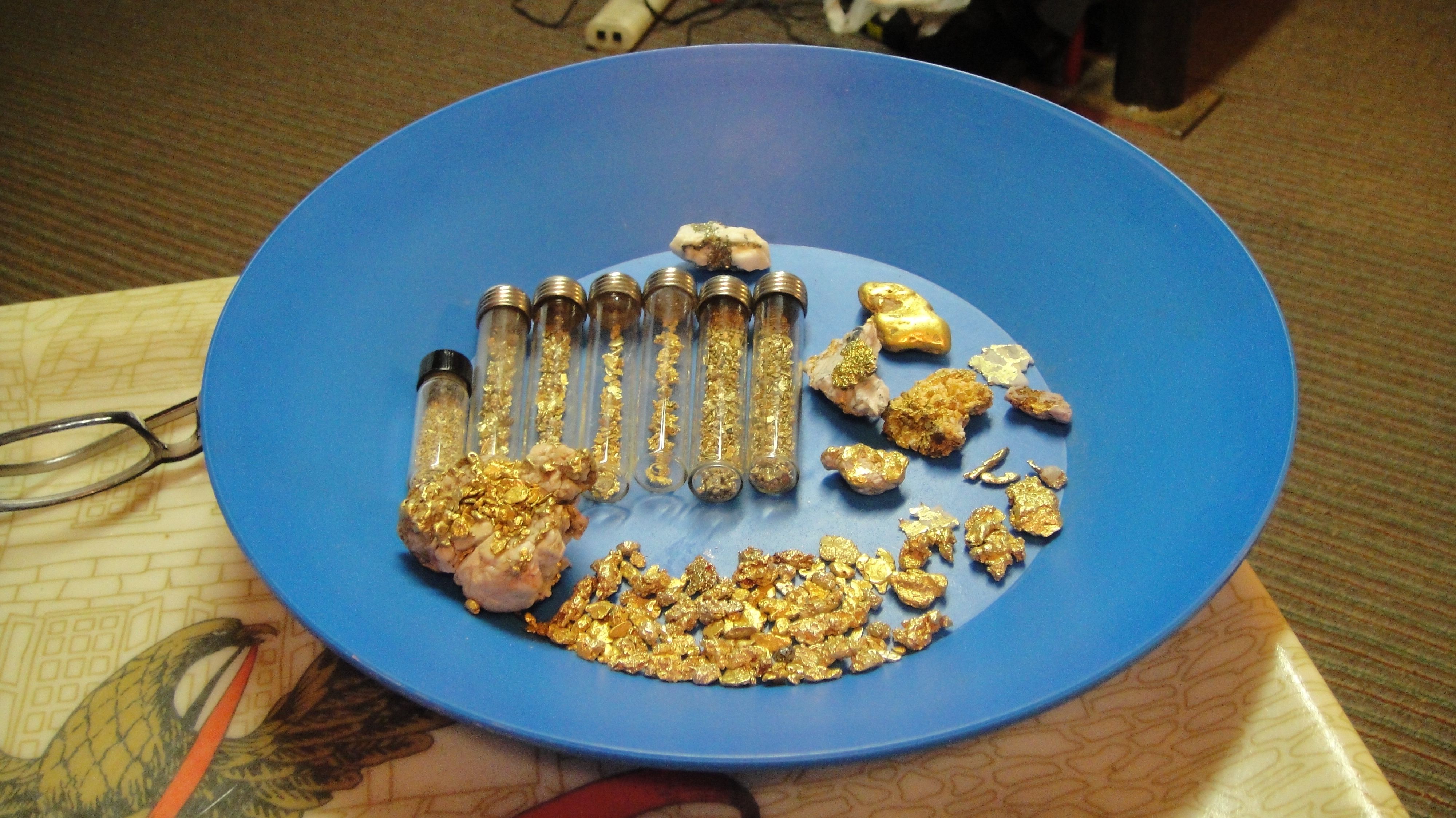 The Falcon Finish Pan holding some nuggets, the largest being 4.7oz