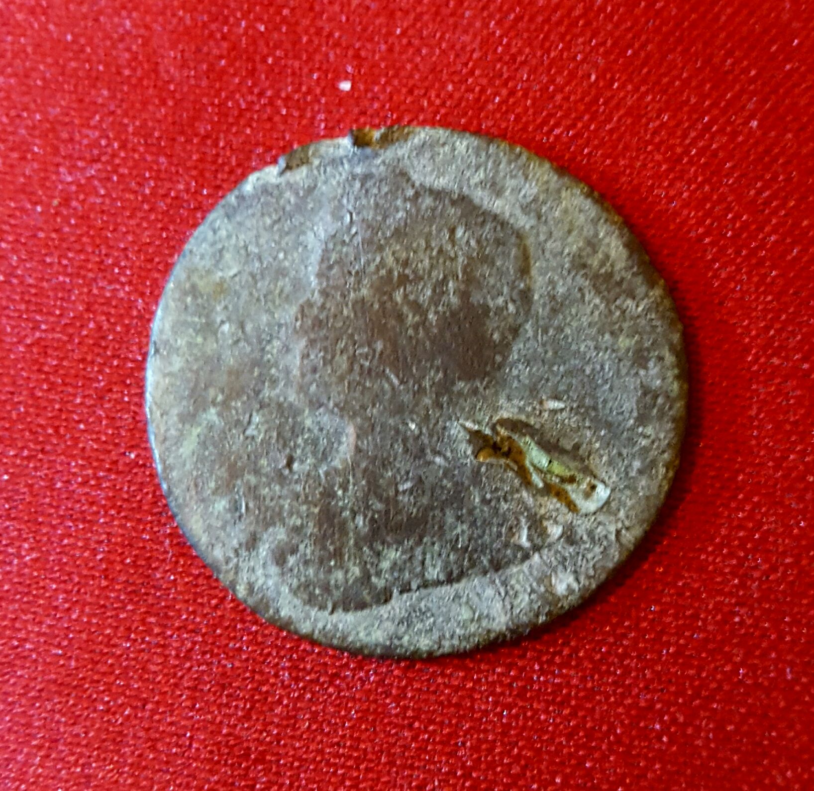 Well-worn King George II half penny